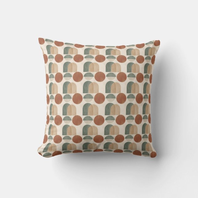 Almofada Boho Meio do Século Moderno Terracota & Verde Sage (Frente)