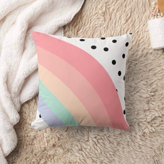 Almofada Boho Moderno Arco-íris Pastel e Pontos Pretos (Cobertor)
