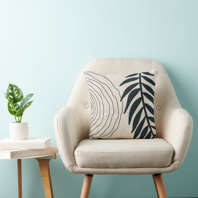 Almofada Boho, Moderno E Trendente Folhas Negras E Círculo (Cadeira)