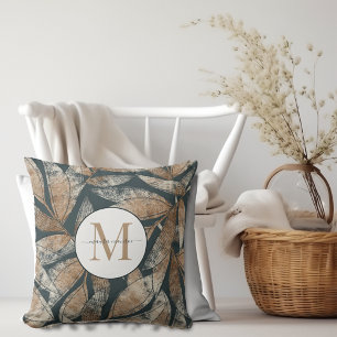 Almofada Boho Monogramas Cinza de carvão castanho Padrão de