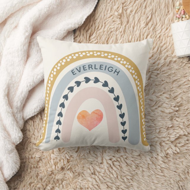 Almofada Boho Personalizado Aquarela Arco-Íris Nome Raparig (Cobertor)