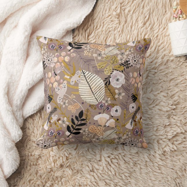 Almofada Boho Preto Branco Dourado Pêssego Folha Desenhada  (Cobertor)
