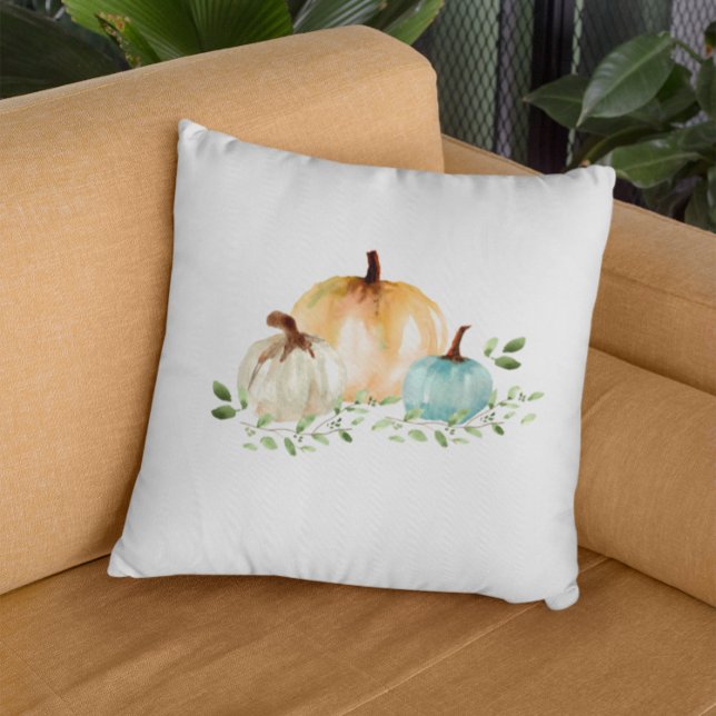 Almofada Boho Pumpkin Fall Watercolor Autumn (Autumn pumpkin watercolor fall decor pillow.)