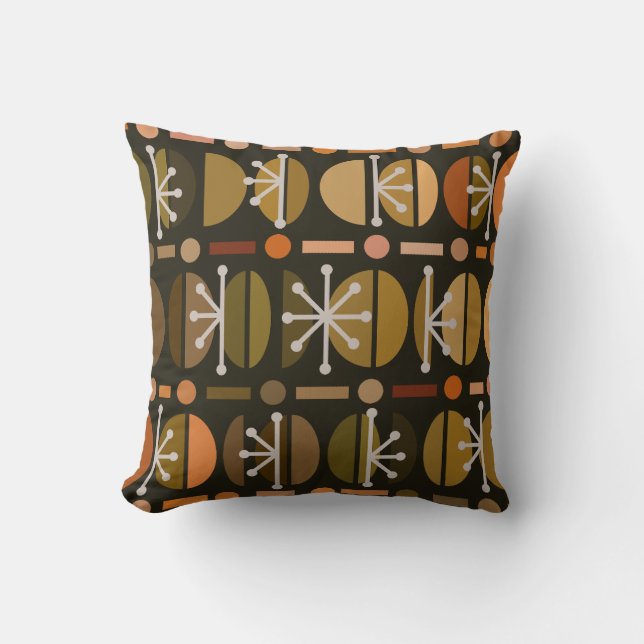 Almofada Boho Retro Bowls Lines Dark Earth Tones (Frente)