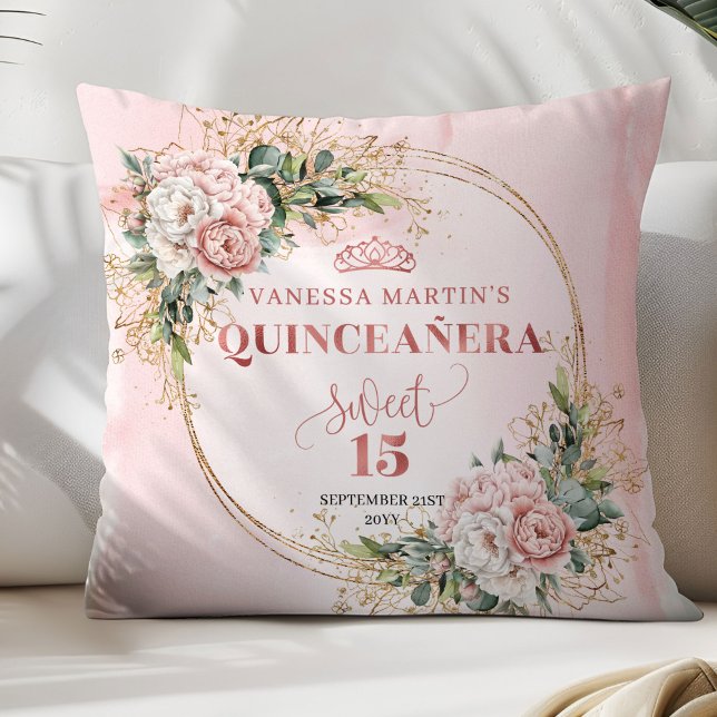 Almofada Boho Rosa Flores de Eucalipto Melhor Presente Quin (Blush Pink Floral Eucalyptus Best Gift Quince Pillow)