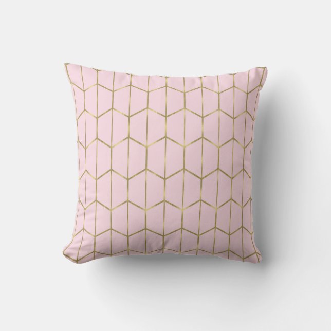 Almofada Boho Rosa Hexágono Dourado & Glam Geométrico (Frente)