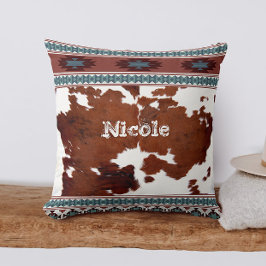 Almofada Boho Rustic Western Cowhide Name