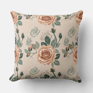 Almofada Boho Style Roses In Pastel Orange And Sage Green 