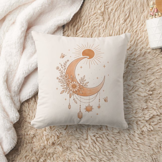 Almofada Boho Sun & Moon Floral Throw Pillow (Cobertor)