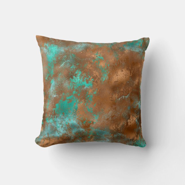 Almofada Boho Teal Copper Grunge (Frente)