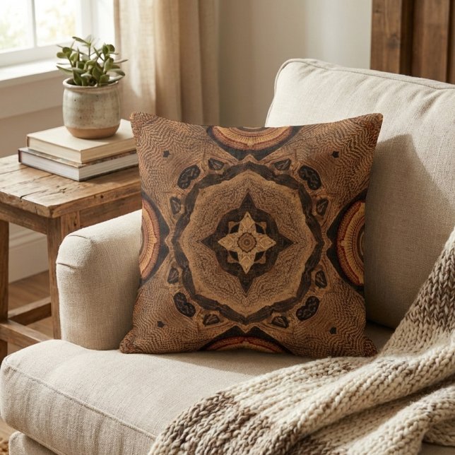 Almofada Boho Terroso Marrom Tribal Mandala Caleidoscópio (Criador carregado)