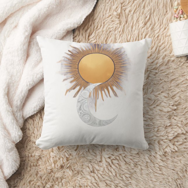 Almofada Boho Travesseiro Decorativo Sol Lua Celestial (Cobertor)