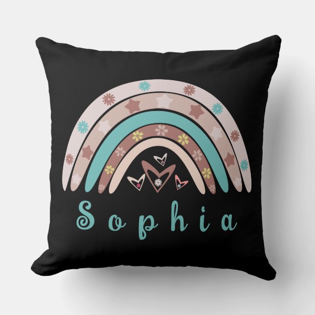 Almofada Boho Trendy Rainbow com Nome Personalizado (Frente)