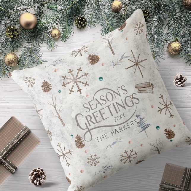 Almofada Boho Twigs & Pinecone, ID de Natal 986 (Criador carregado)