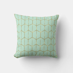 Almofada Boho Verde Menta Hexágono Dourado & Glam Geométric