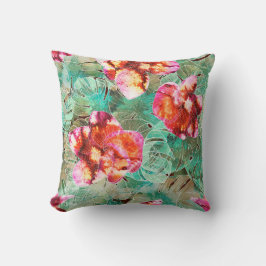 Almofada Boho Vintage Coral Floral Turquesa
