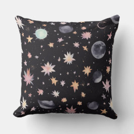 Almofada Boho Watercolor Stars and Moon Celestial Pattern