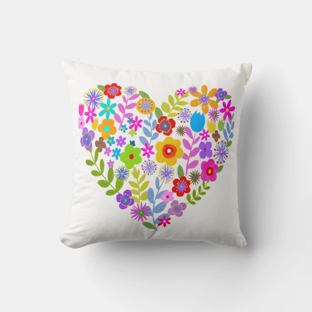 Almofada Boho Wildflower Heart Travesseiro decorativo (Frente)