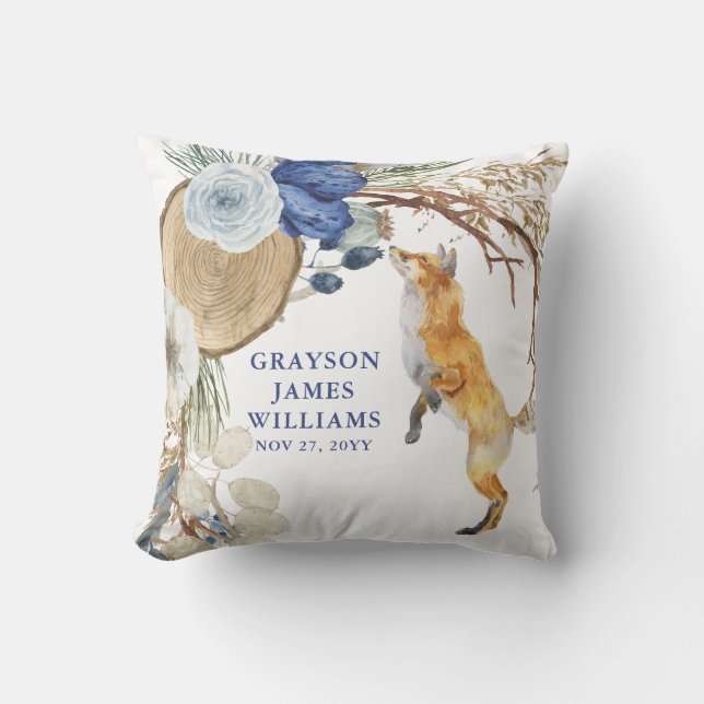 Almofada Boho Woodland Fox Floral Nome Personalizado (Frente)