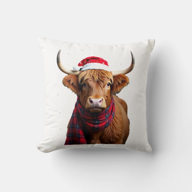 Almofada Boho Xmas Christmas Highland Cow T-Shirt (1) (Frente)