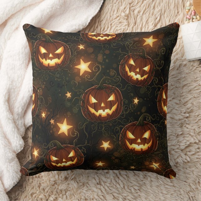 Almofada Bokeh Halloween Seamless | Glowing Jack-O’ Lantern (Cobertor)