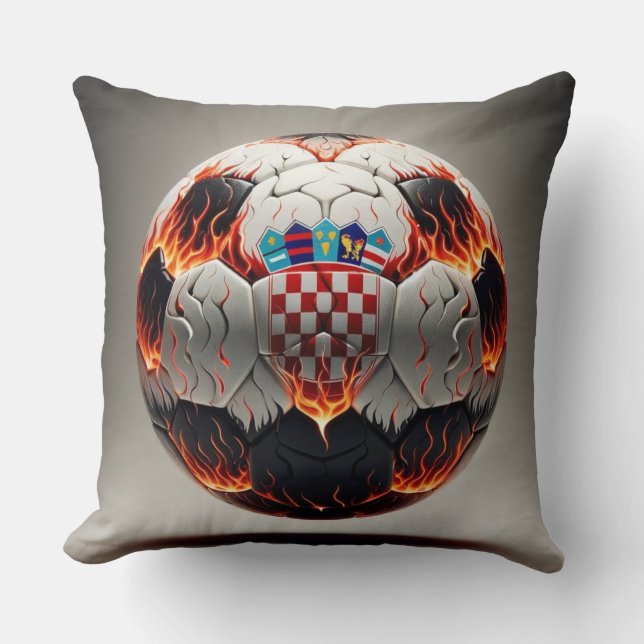 Almofada Bola de futebol com chamas e bandeira croata (Frente)