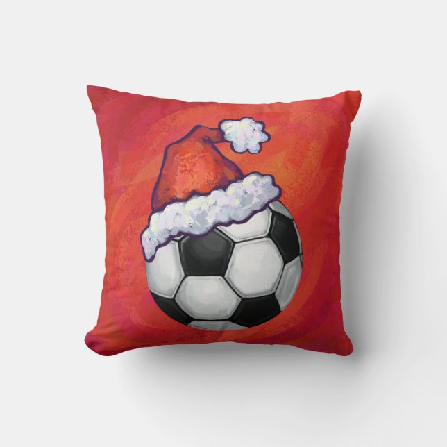 Almofada Bola de Futebol do Santa Hat em Vermelho (Frente)