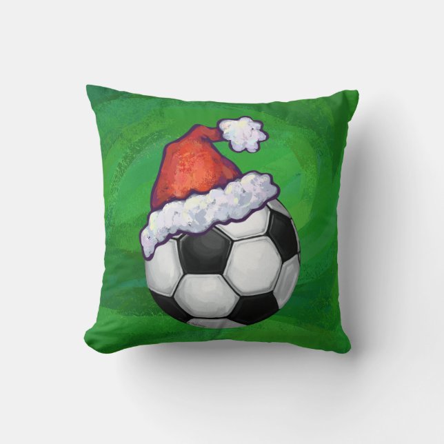 Almofada Bola de Futebol Santa Hat em Verde (Frente)