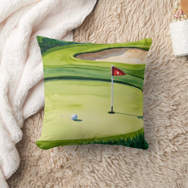 Almofada Bola de golfe e bandeira em colocar verde (Cobertor)