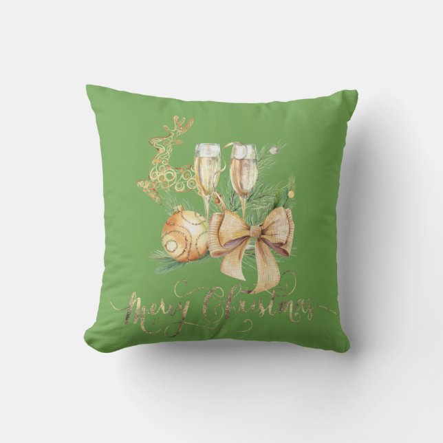 Almofada Bola de Natal, Taça de Vinho, Rena, Laço (Frente)