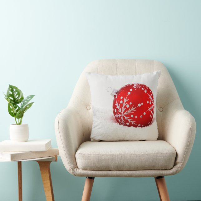 Almofada Bola de Natal Vermelha com Floco de Neve (Cadeira)