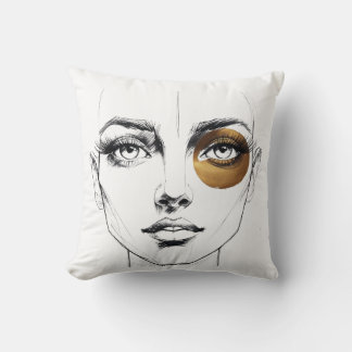 Almofada Bold Abstract Female Face with Gold Eye Accent – A