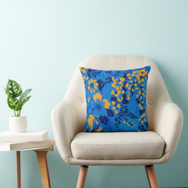 Almofada Bold Blue Garden – Vibrant Floral Pattern (Cadeira)
