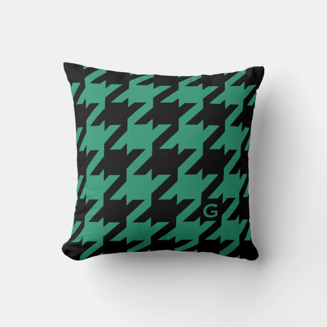 Almofada Bold emerald houndstooth moderno com monograma (Frente)