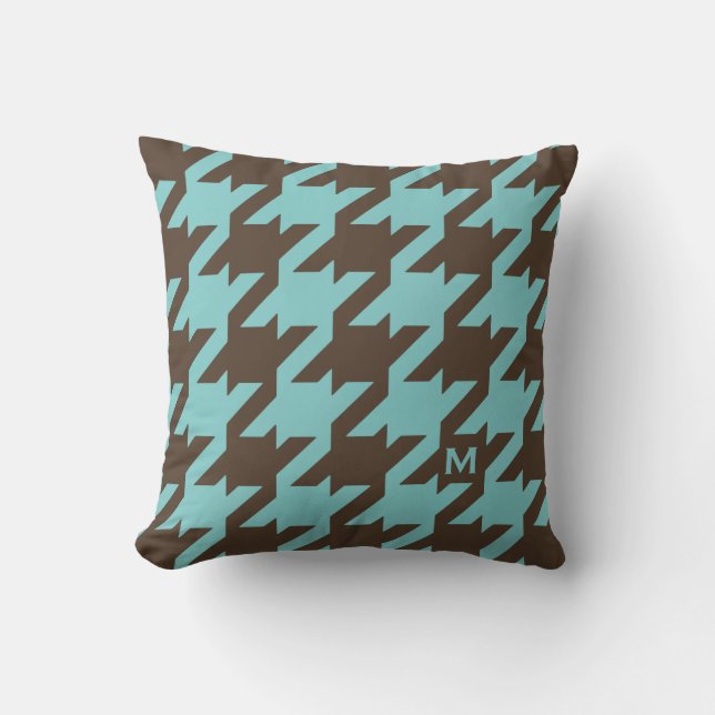 Almofada Bold houndstooth castanho-bravo moderno com monogr (Frente)