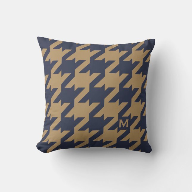 Almofada Bold houndstooth castanho-marinho moderno com mono (Frente)