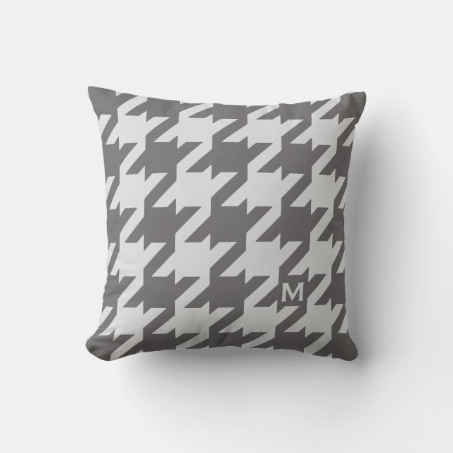Almofada Bold houndstooth da cinza moderna com monograma (Frente)