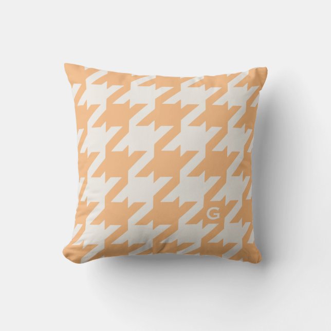 Almofada Bold houndstooth laranja moderno com monograma (Frente)