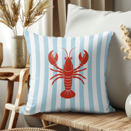 Almofada Bold Lobster and Blue Stripes Ocean Beach Decor