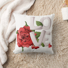 Almofada Bold Love Typography with Romantic Red Rose