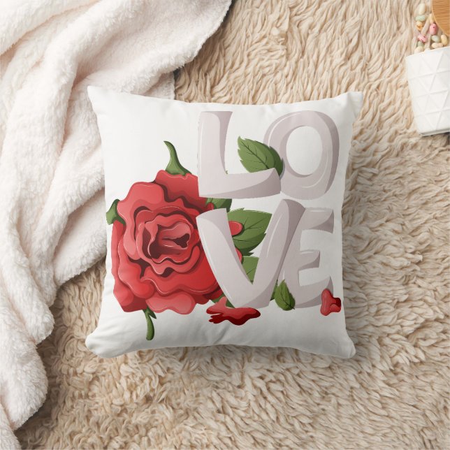 Almofada Bold Love Typography with Romantic Red Rose (Cobertor)