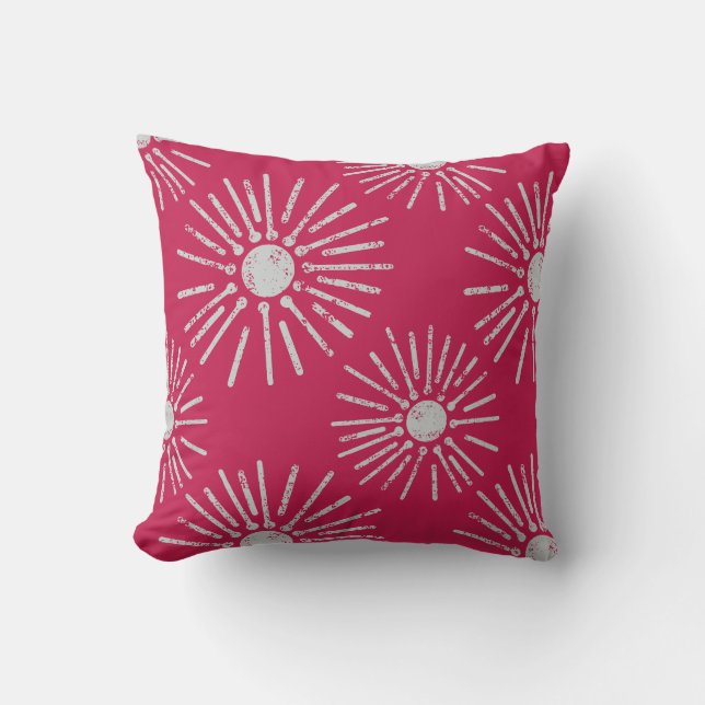 Almofada Bold Retro Sunburst Pattern in Deep Pink (Frente)
