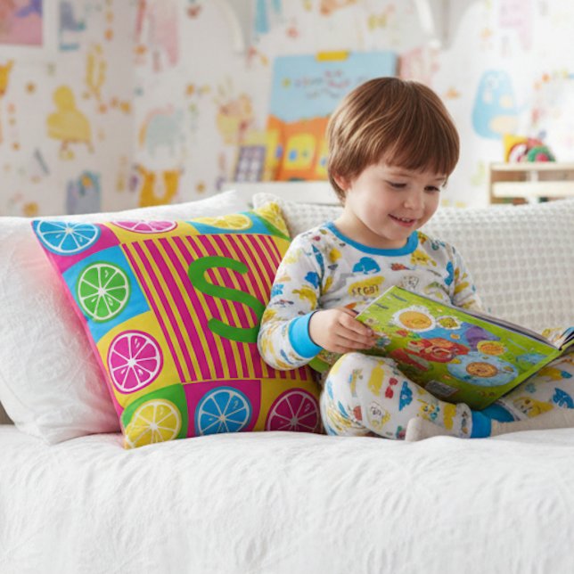 Almofada Bold S Initial Citrus Squares Vibrant (Criador carregado)