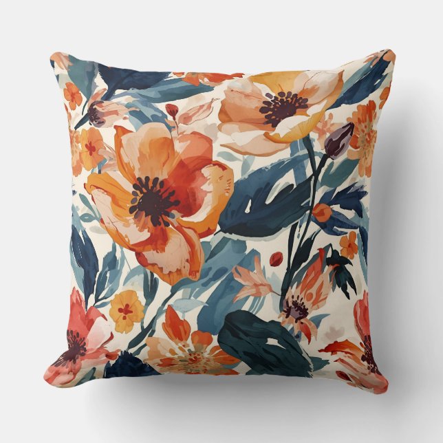 Almofada Bold Sunset Blooms Warm Floral Botanical Pattern (Frente)