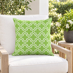 Almofada Boldo Treliça Quatrefoil Verde Limão Branco