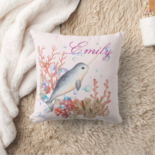 Almofada Bolhas de cor branca Oceano bebê Narwhal