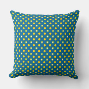 Almofada Bolinhas Amarelas Verdes Quirky em Azul Escuro