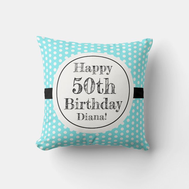 Almofada Bolinhas Azuis E Brancas 50º Aniversário (Frente)