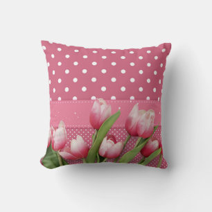 Almofada Bolinhas cor-de-rosa com Tulipas cor-de-rosa Bonit