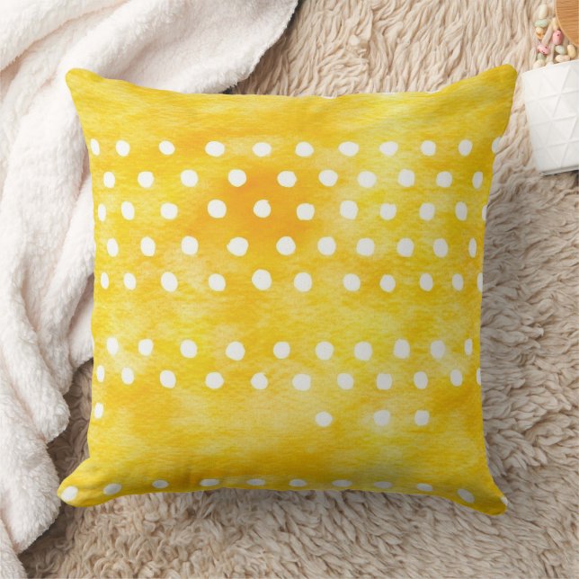 Almofada Bolinhas de Aquarela - Amarelo Terrestre e Branco  (Cobertor)